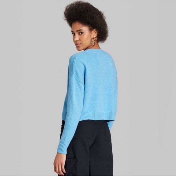 Wild Fable Slouchy Button-Front Cropped Cardigan Sweater Blue sz XS - Picture 3 of 8